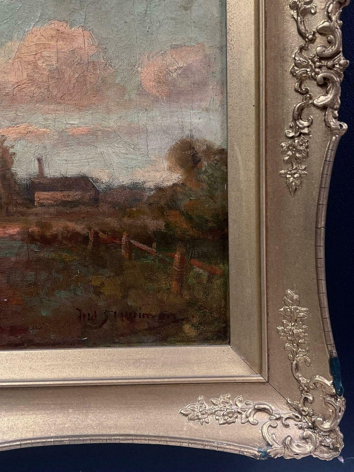photo furniture Fred Sollway Merriman Antique English Impressionist Oil Painting The Ferry Boat Inn At Wilford