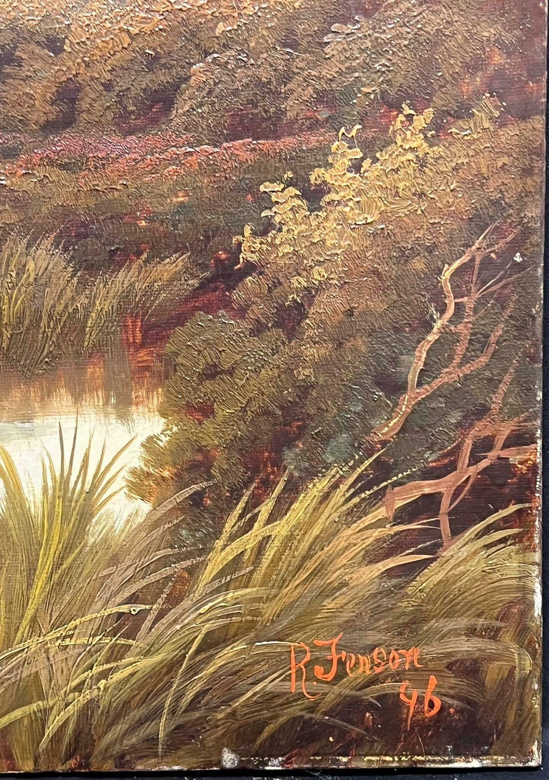 Victorian English Oil 19th Century English Signed Oil Painting Cottage By The Village Duck Pond 18961896 photo for sale