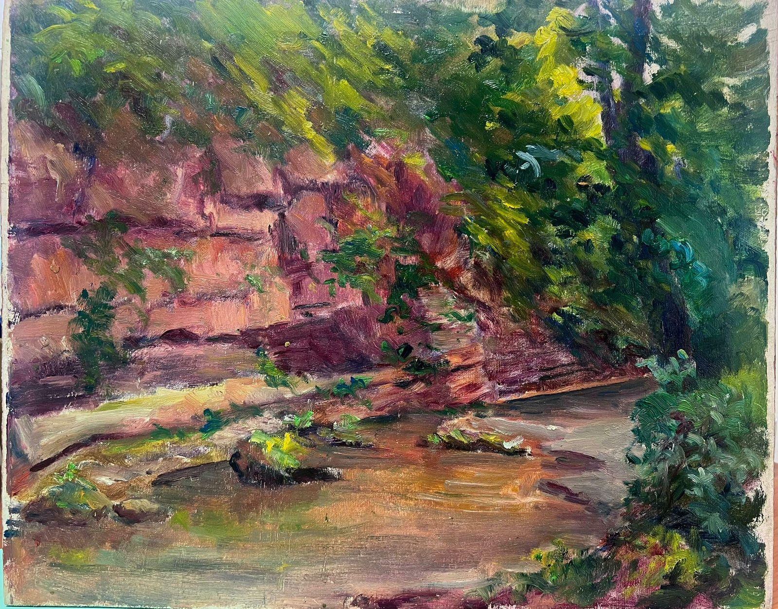 Regine Davidmid 20th Century 1950's French Post Impressionist Oil Rocky River Gorge1950's photo 529.0