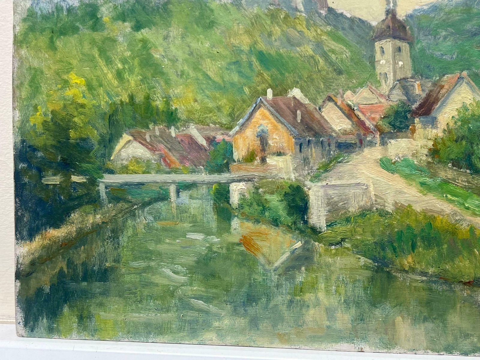 Regine Davidmid 20th Century 1950's French Post Impressionist Oil Old French Town & River1950's photo Art