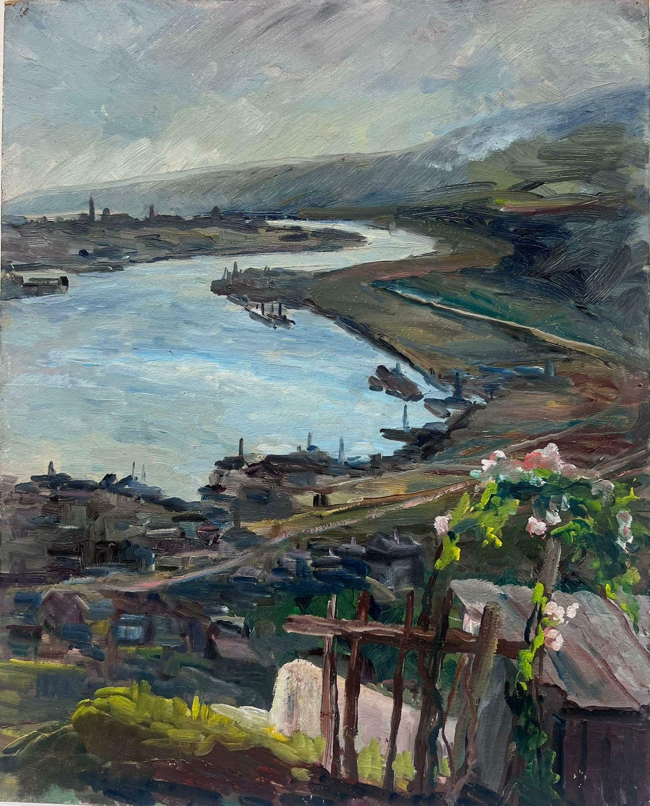 Regine Davidmid 20th Century 1950's French Post Impressionist Oil Coastal Inlet Estuary1950's