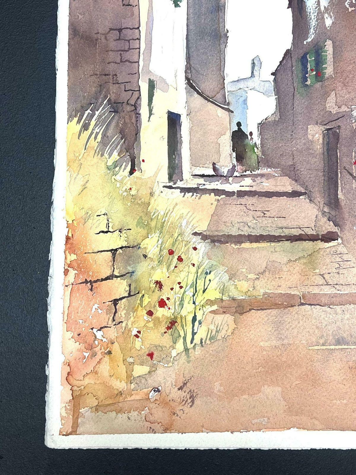 Anthony Averybritish Original Impressionist Watercolor Figures Walking Up Sandy Stone Street photo Art