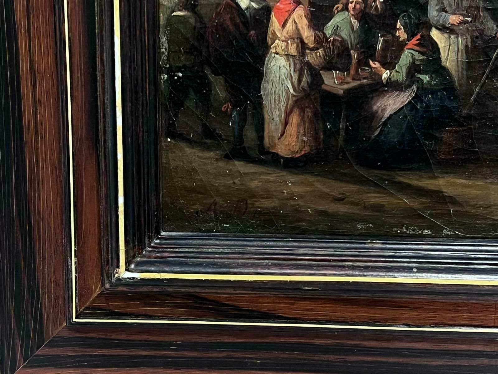 19th Century Dutch Or Flemish Schoolfigures Chatting Outside Village Tavern In Mountain Landscape, Period Oil photo Art