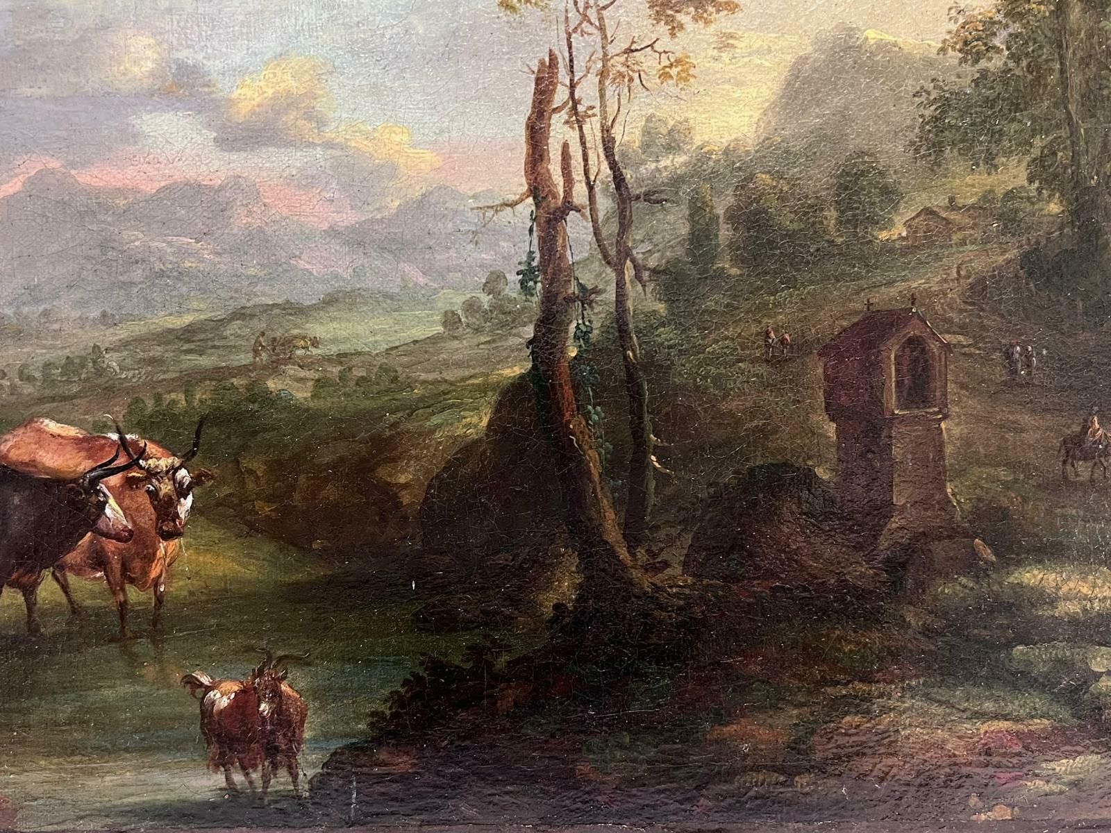 Italian 18th Centuryfine 18th Century Italian Old Master Oil Painting Berghers With Animals Sunset photo Art