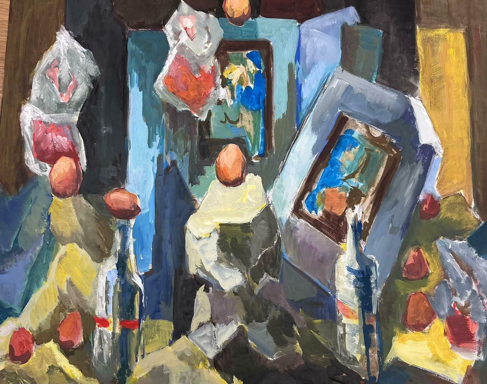 Guy Nicod French 20th Century Modernist Painting Still Life Eggs And Bottle Objects photo Art