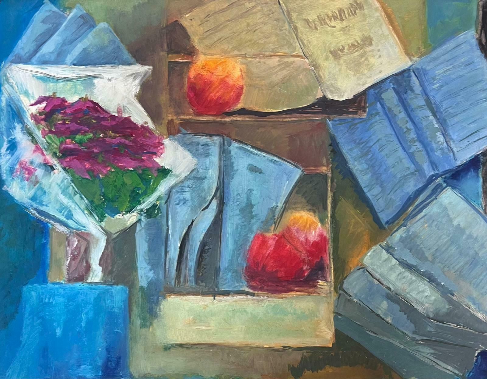 Guy Nicodabstract French 20th Century Painting Newspapers And Flowers In Vase