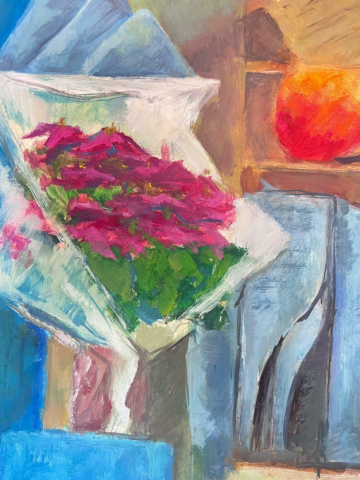 Guy Nicodabstract French 20th Century Painting Newspapers And Flowers In Vase photo furniture