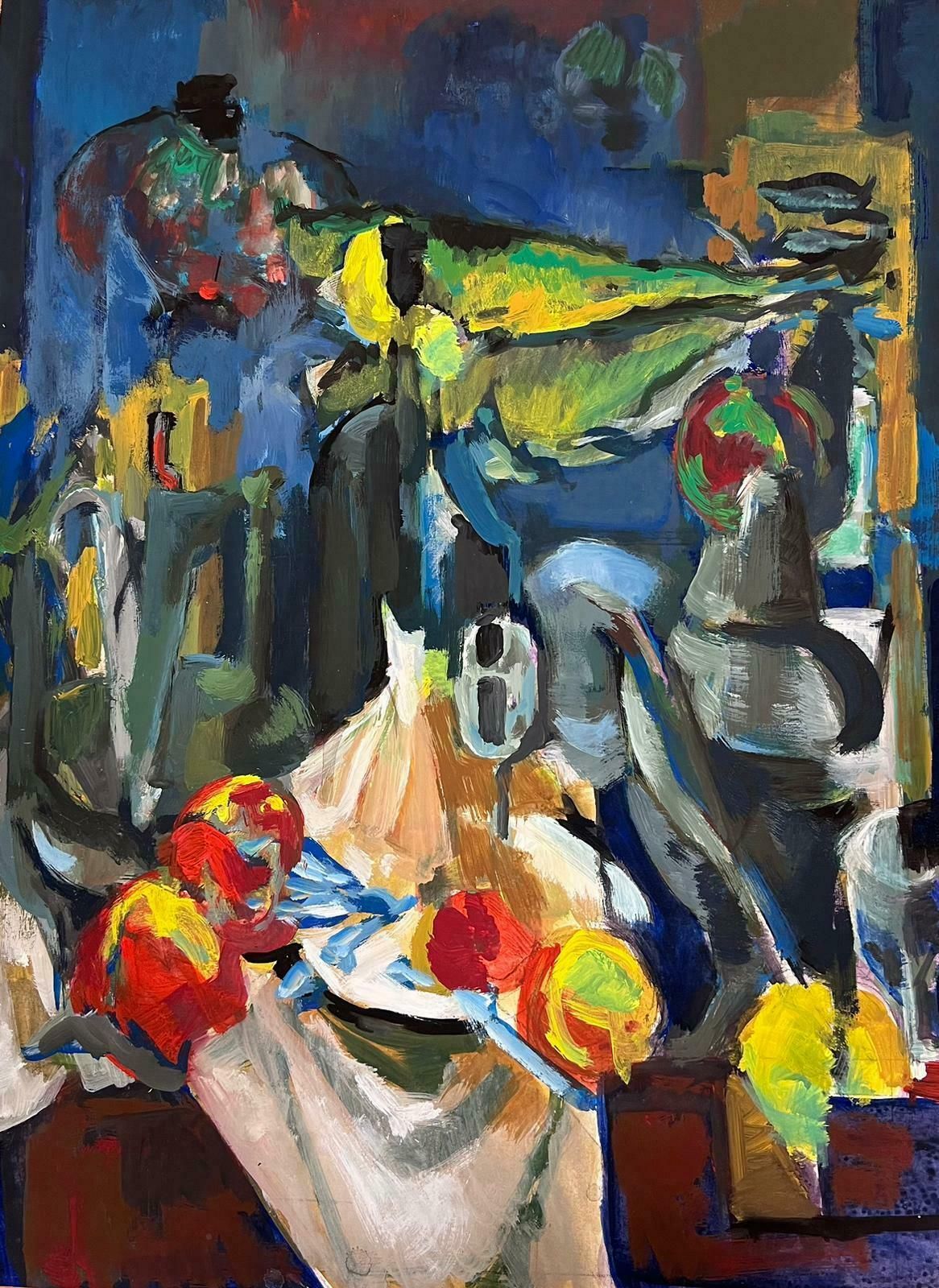 Guy Nicodfrench 20th Century Modernist Painting Red Apples Interior Table Still Life photo 585.0