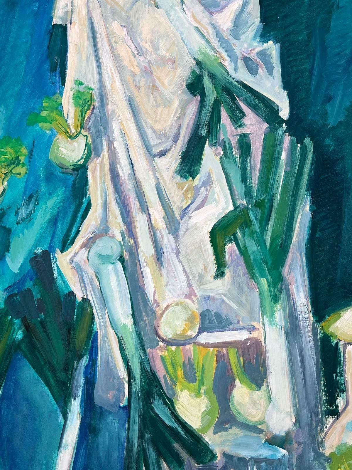 Guy Nicod French 20th Century Modernist Turquoise Still Life Spring Onions And Celeriacs photo for sale