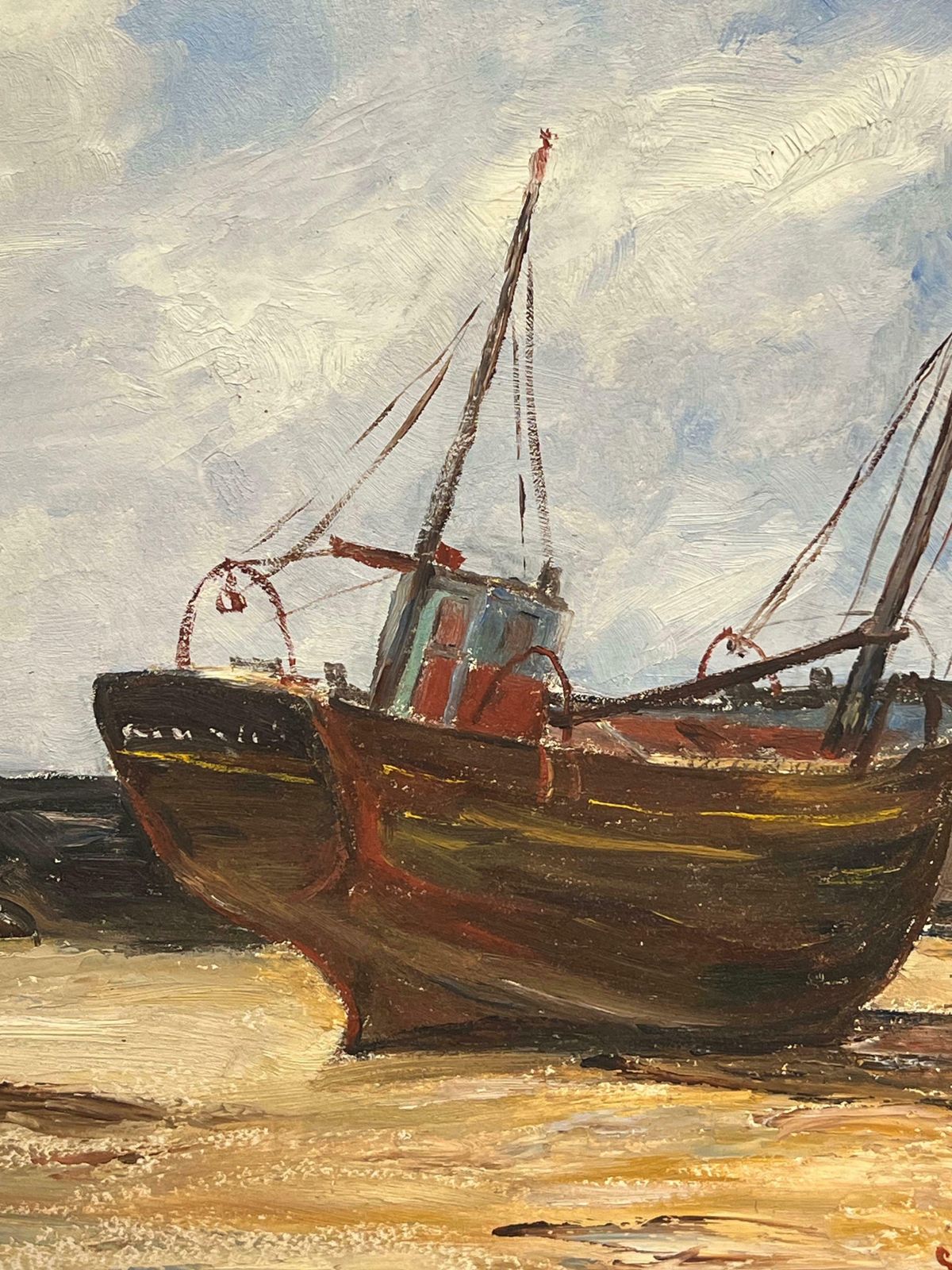 Simone Forgebeached Fishing Boats Resting On The Shoreline Under A Cloudy Sky19th Century photo for sale