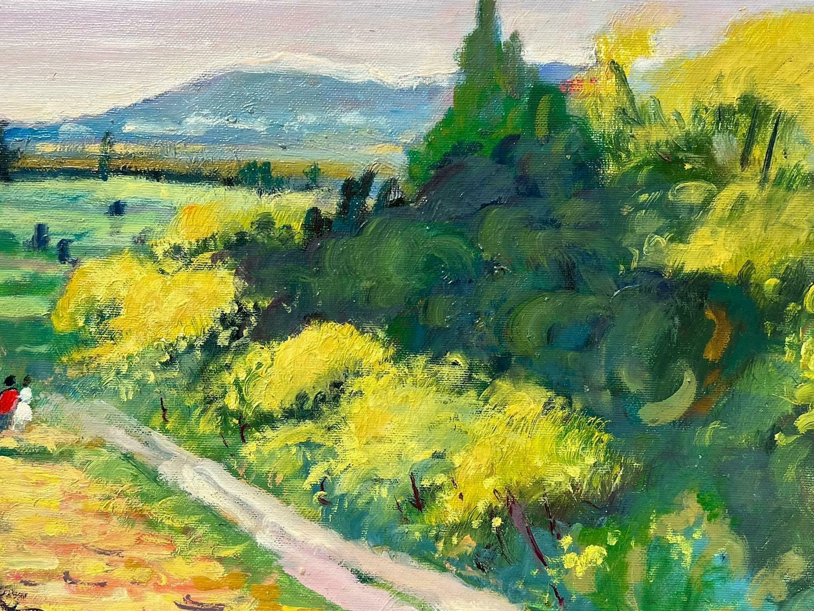 Guy Benardfigures Walking In Provence Landscape Beautiful Original Impressionist Painting photo for sale