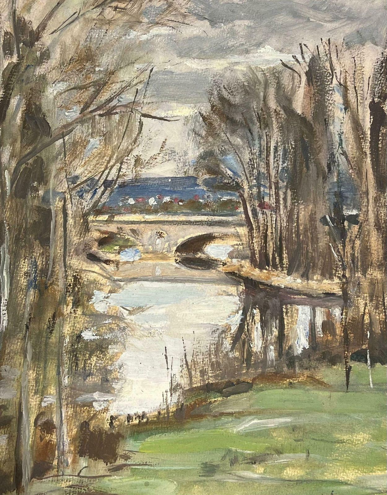 Louise Alix1930's French Impressionist River Bank Bridge Reflection Landscape 1930's photo Art