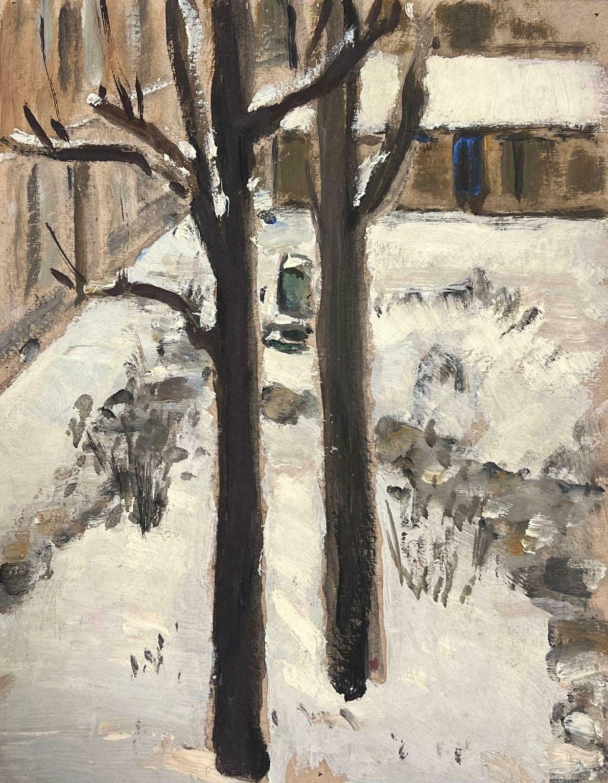 Louise Alix1930's French Impressionist Tall Bare Brown Trees In Snowy Landscape1930's