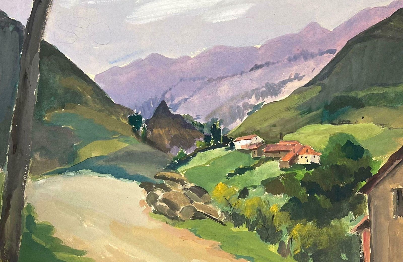 Louise Alix1930's French Country Houses Along The Country Track Leading To Purple Mountains1930's photo Art
