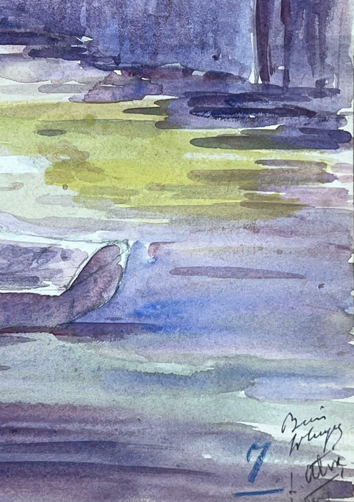 Louise Alixrowing Boat On Sunset Purple Lake Watercolour 1930's photo for sale
