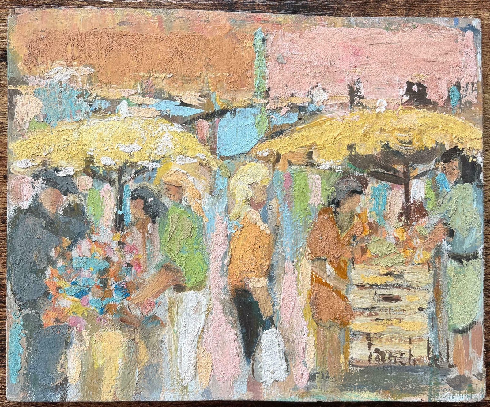 Fanch Lelfrench Oil Painting Of Market Scene In Impressionist Style With Flower Sellers20th Century photo furniture