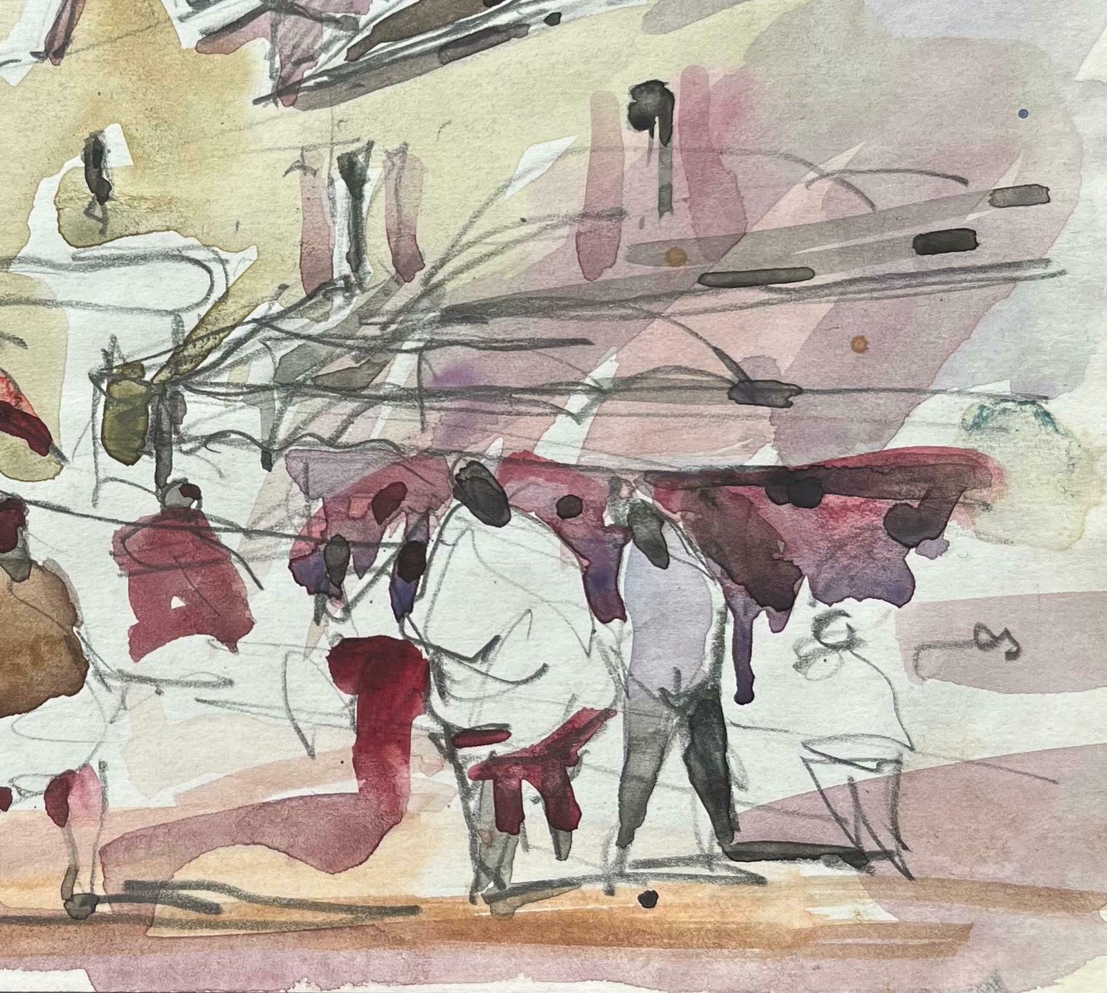 Maurice Mazeiliefrench Impressionist Watercolor Of A Bustling Street Market Scene With Figures20th Century photo Art