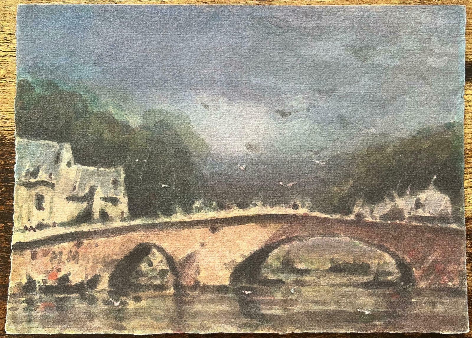 Maurice Mazeiliefrench Impressionist Watercolor Of A Stone Bridge Over A River In Dinan1974 photo furniture