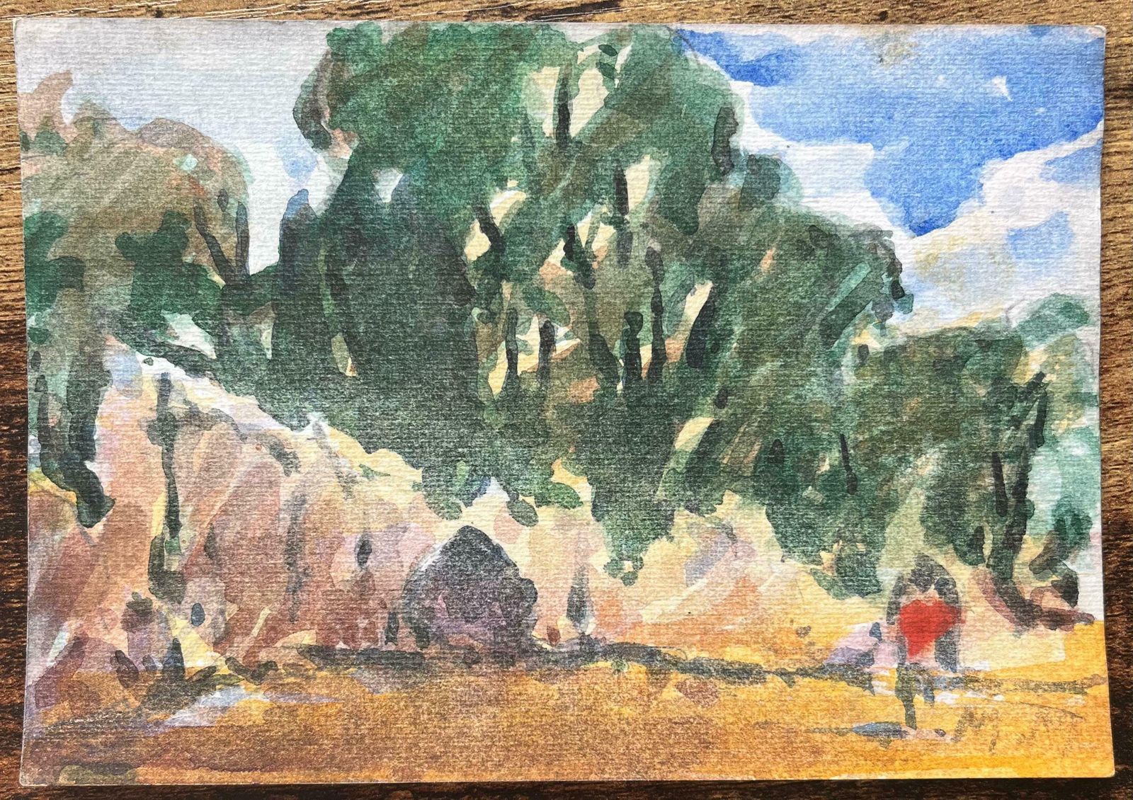 Maurice Mazeiliefrench Impressionist Watercolor Of A Sunlit Forest Scene With Figures20th Century photo furniture