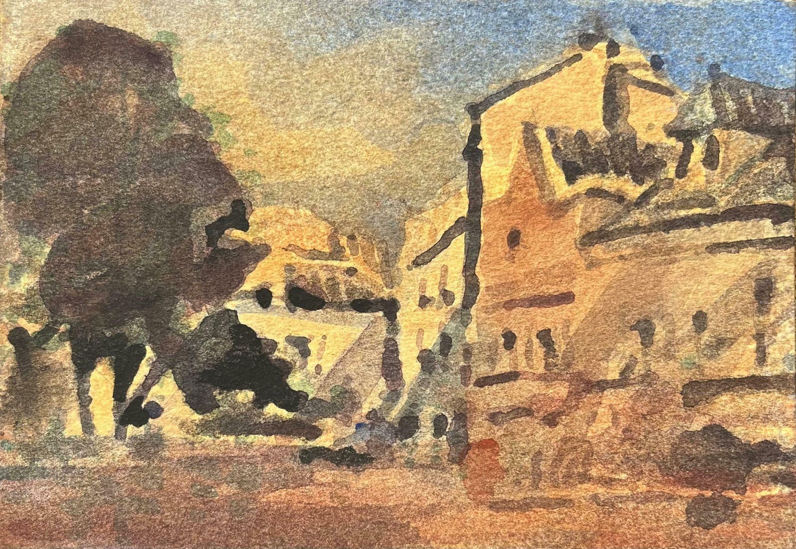 Maurice Mazeiliefrench Impressionist Watercolor Of A Sunlit European Townscape20th Century