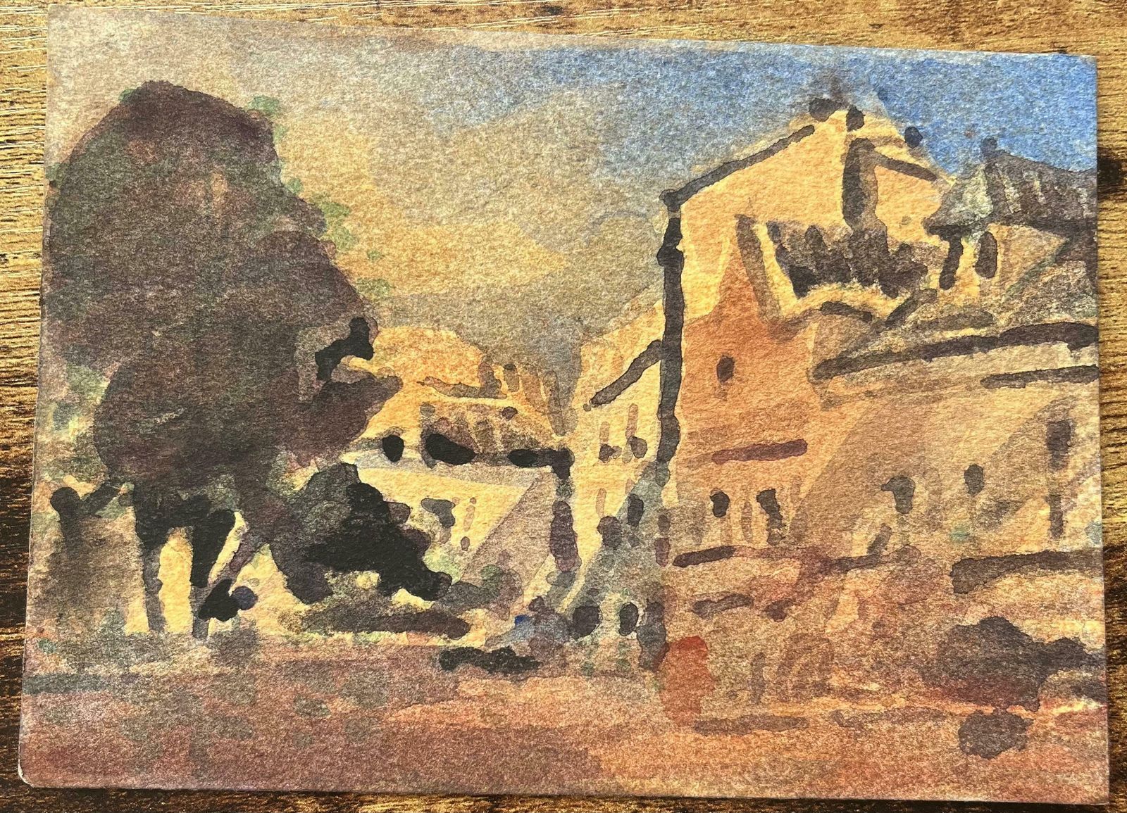 Maurice Mazeiliefrench Impressionist Watercolor Of A Sunlit European Townscape20th Century photo furniture