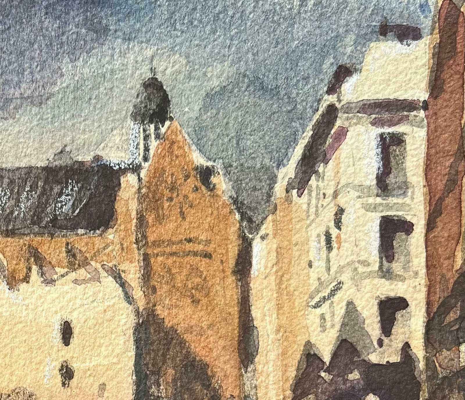 Maurice Mazeiliefrench Impressionist Watercolor Of A Gothic Church And Town Square20th Century photo Art