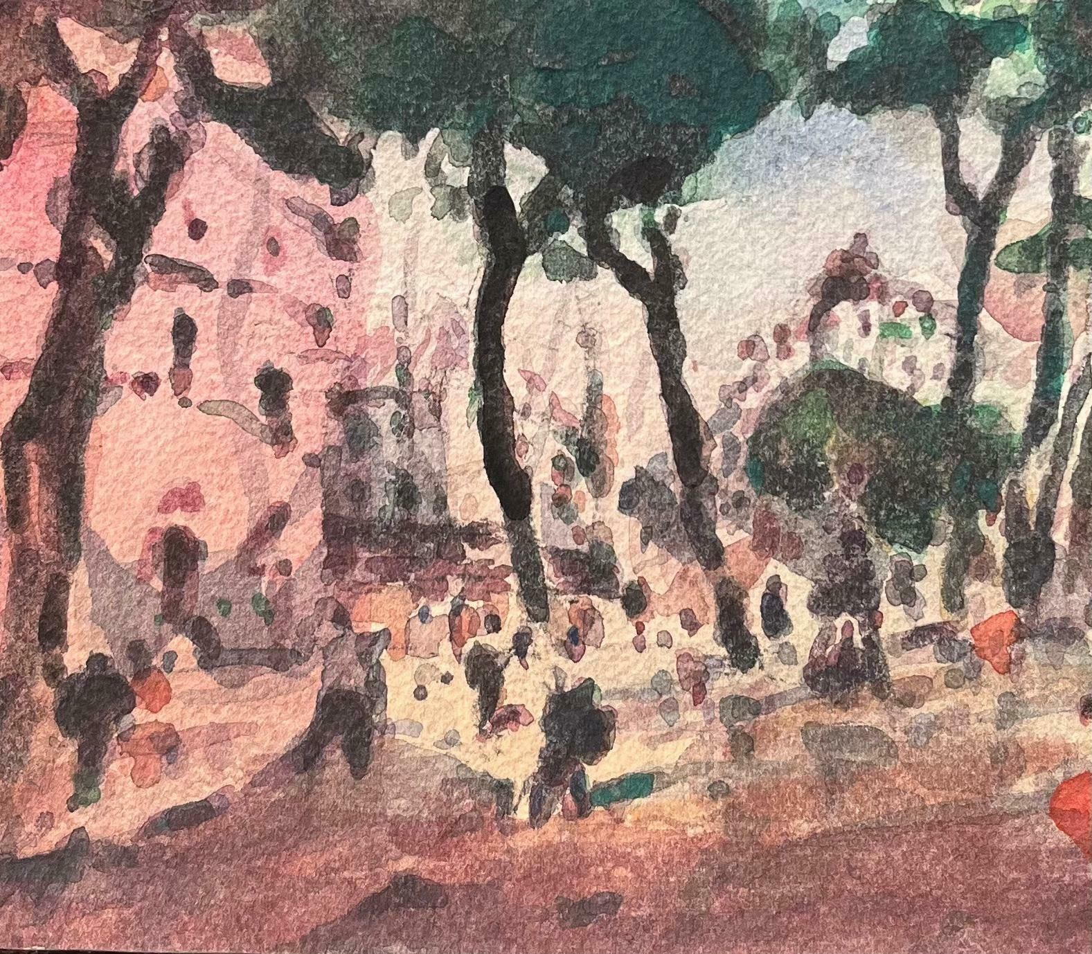 Maurice Mazeiliefrench Impressionist Watercolor Of A Tree Lined Street In A Bustling City20th Century photo Art