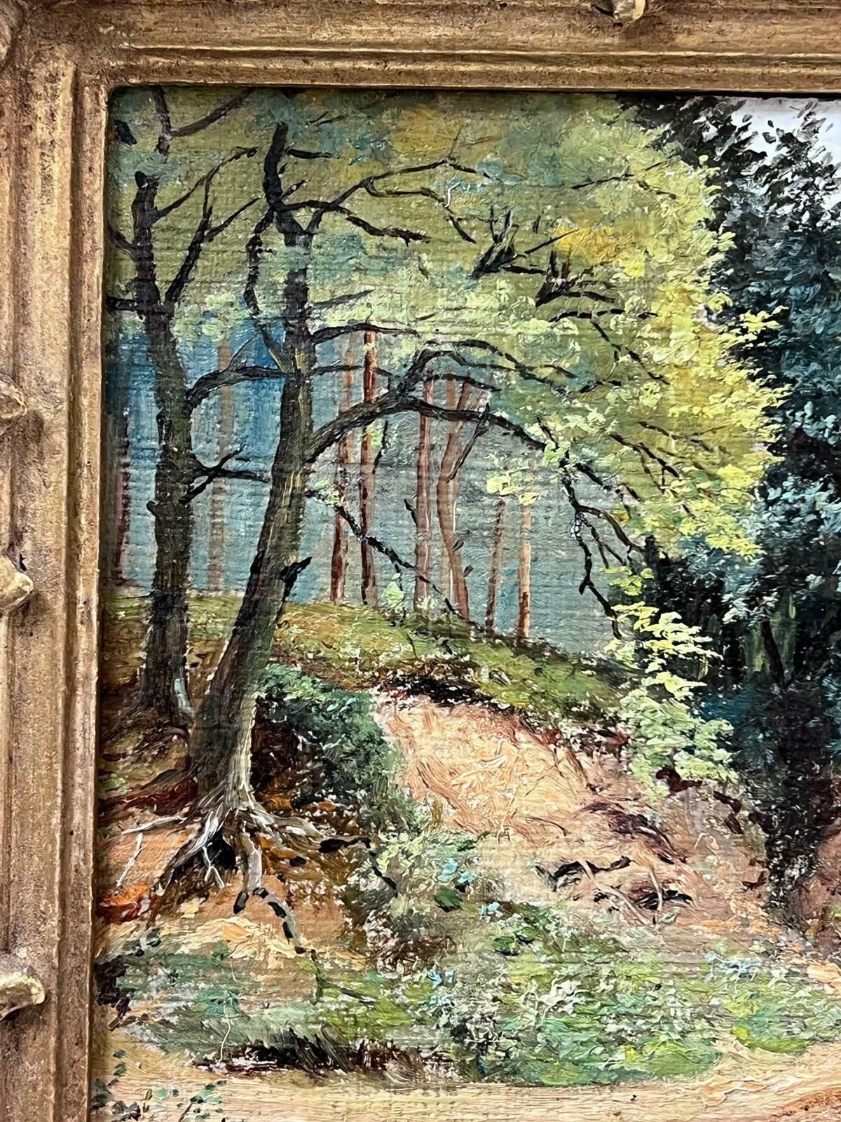 Thomas James Purchasoriginal Victorian Oil Painting Summer Woodland Pathway Landscape Gilt Framed photo vintage