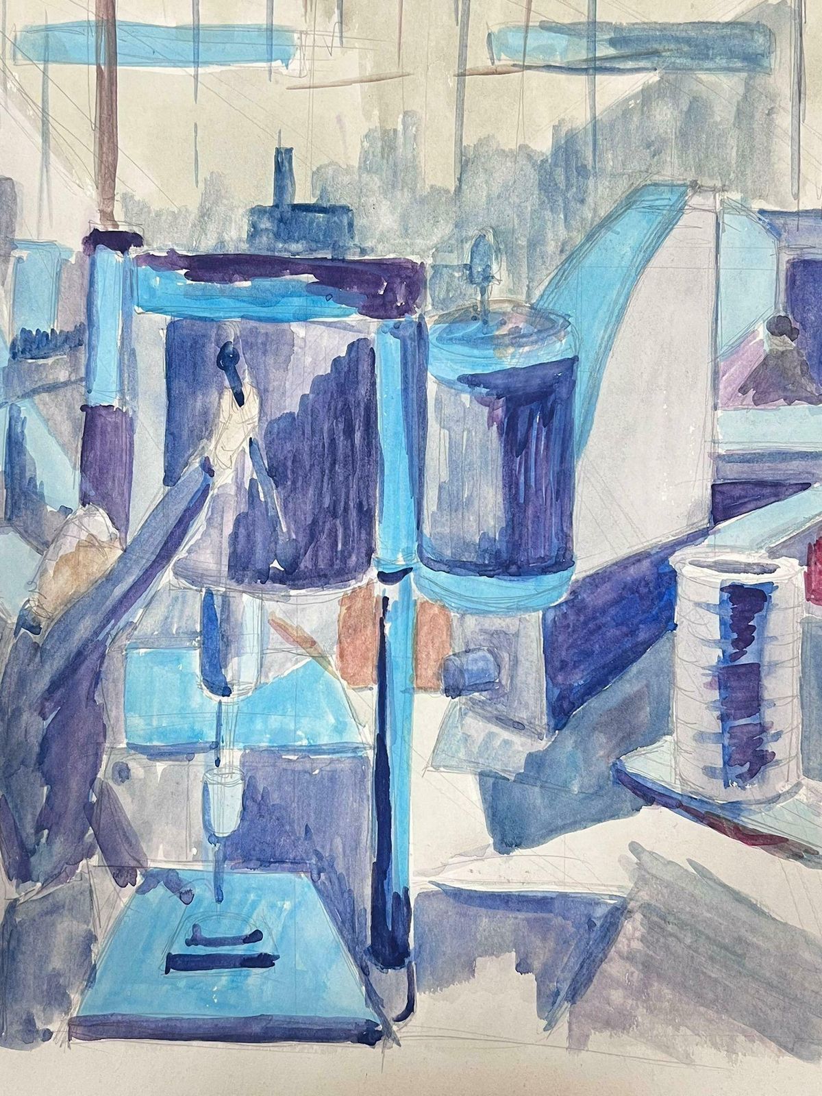 Guy Nicod Mid 20th Century French Painting Figures Working In Factory Post Impressionist photo furniture