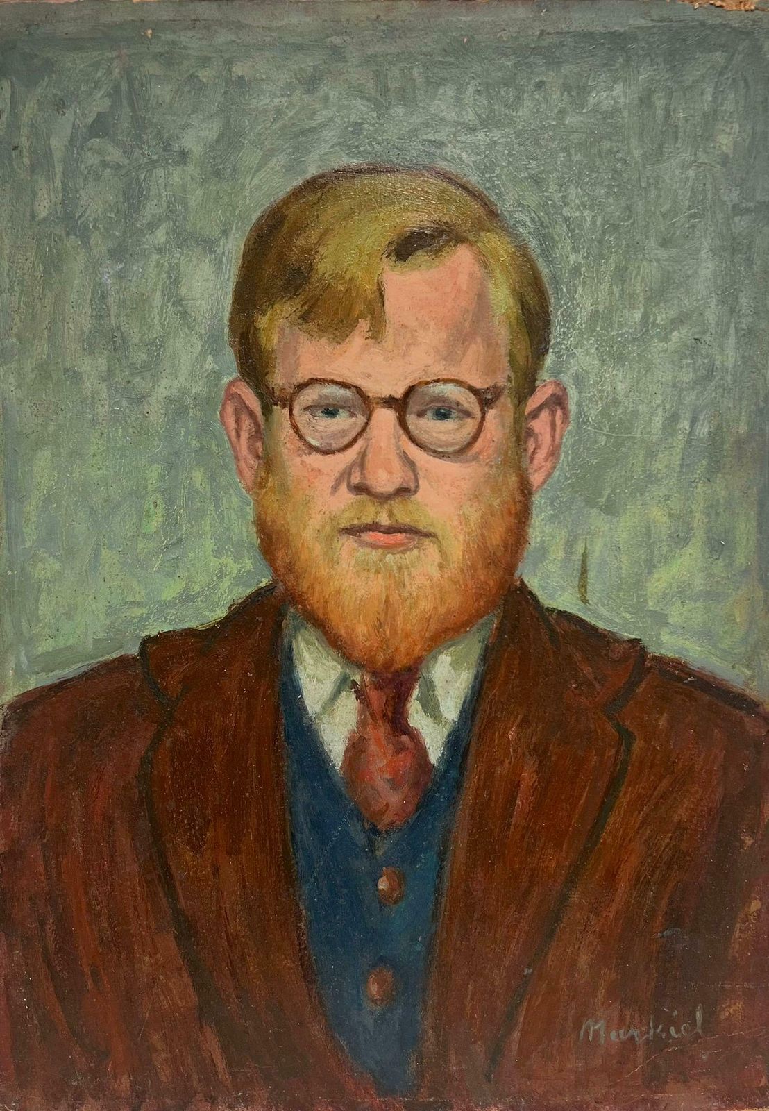 Jacob Markielmid 20th Century Portrait Of Man In Spectacles French/ Polish Artist