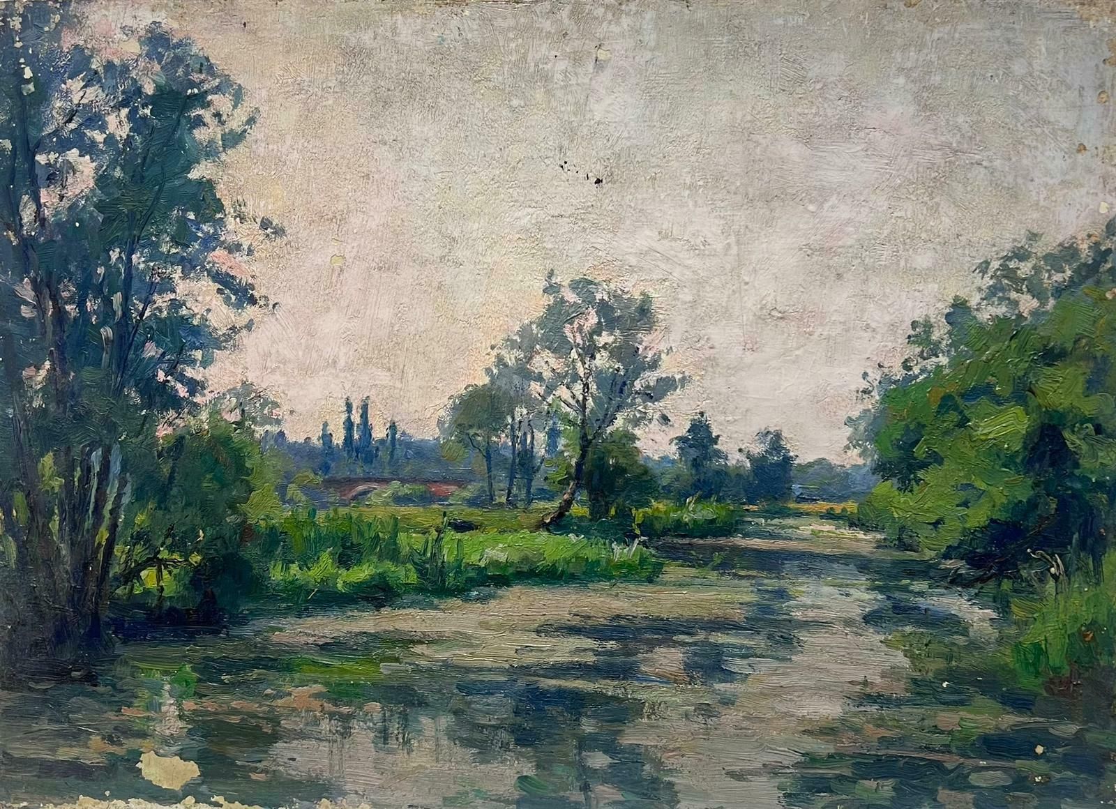 Charles Martin Sauvaigofine Antique French Impressionist Signed Oil Painting River Through Meadows