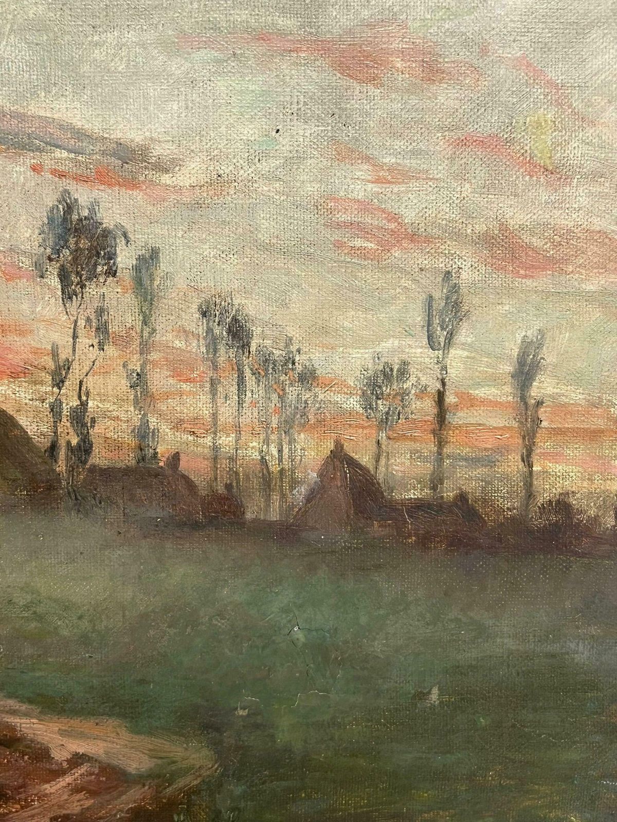French Impressionistantique French Impressionist Signed Oil Painting Haystacks At Sunset In Field photo furniture