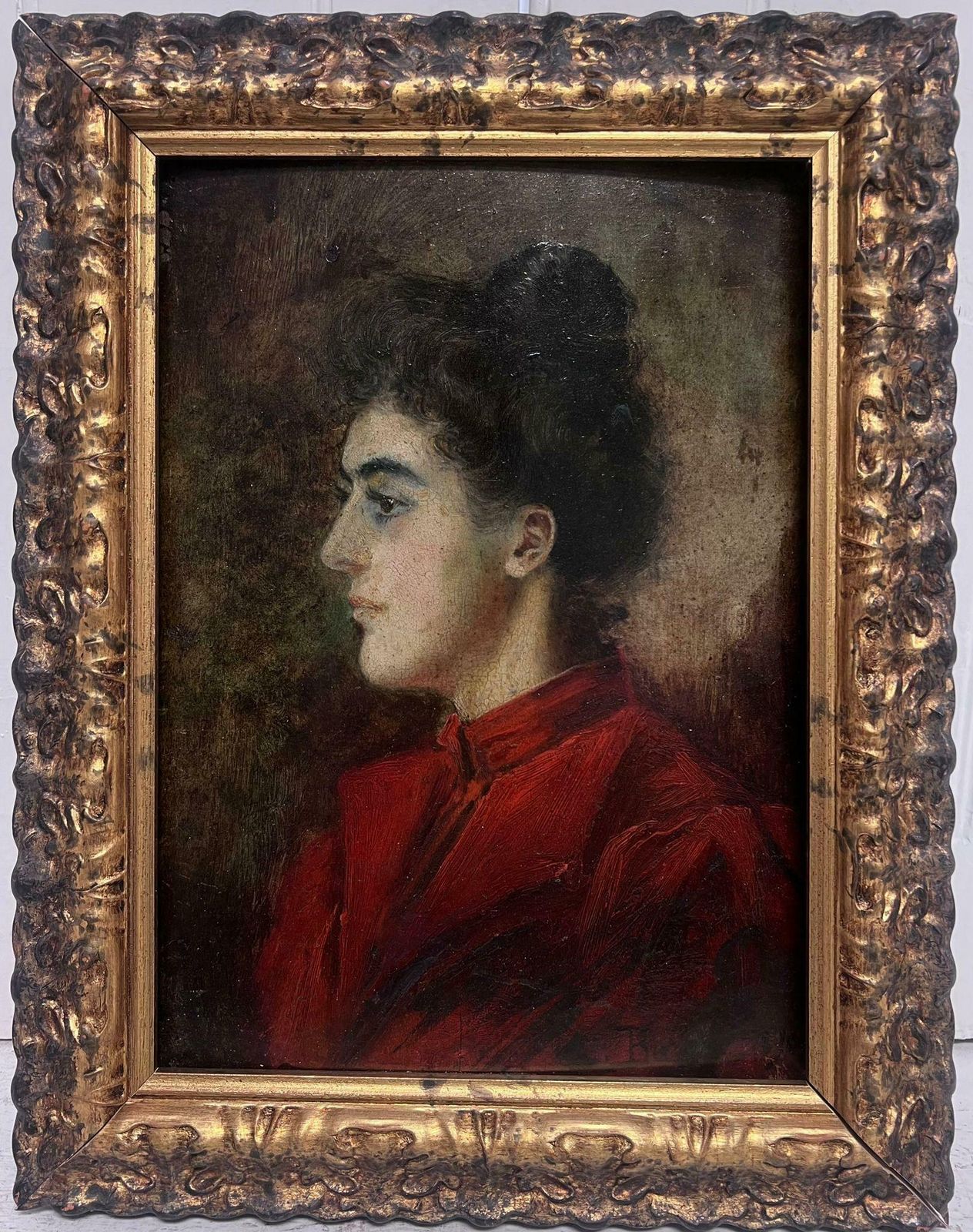 French 19th Century Oil Beautiful 19th Century French Oil Painting On Panel Portrait Lady In Red