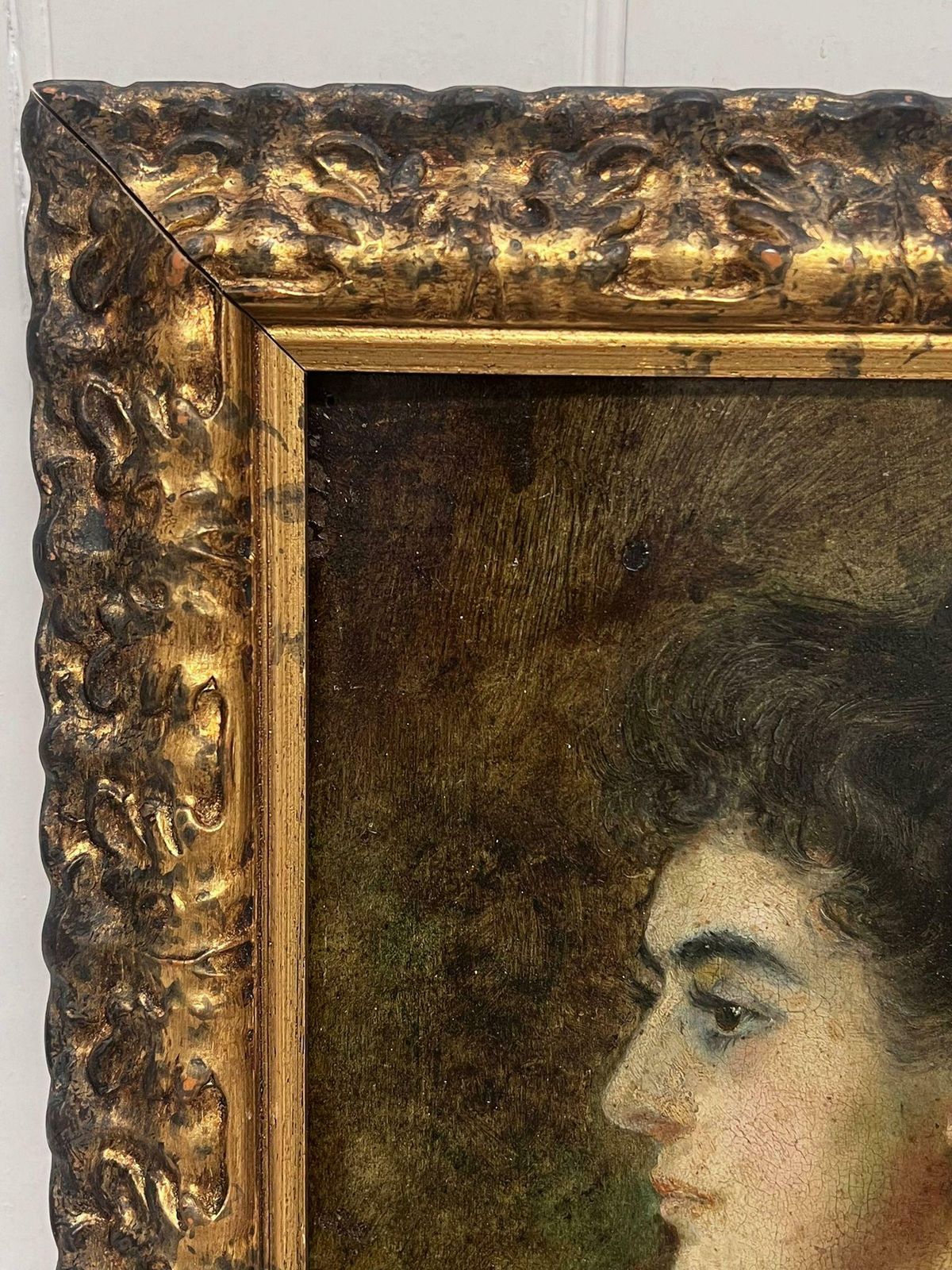 French 19th Century Oil Beautiful 19th Century French Oil Painting On Panel Portrait Lady In Red photo for sale