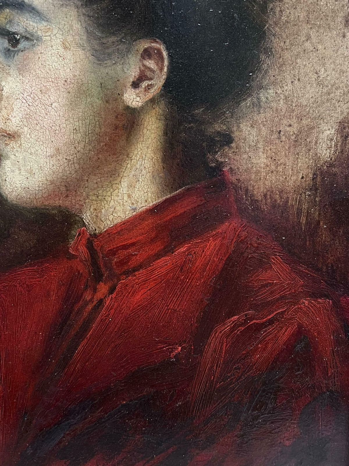 French 19th Century Oil Beautiful 19th Century French Oil Painting On Panel Portrait Lady In Red photo 1219.0