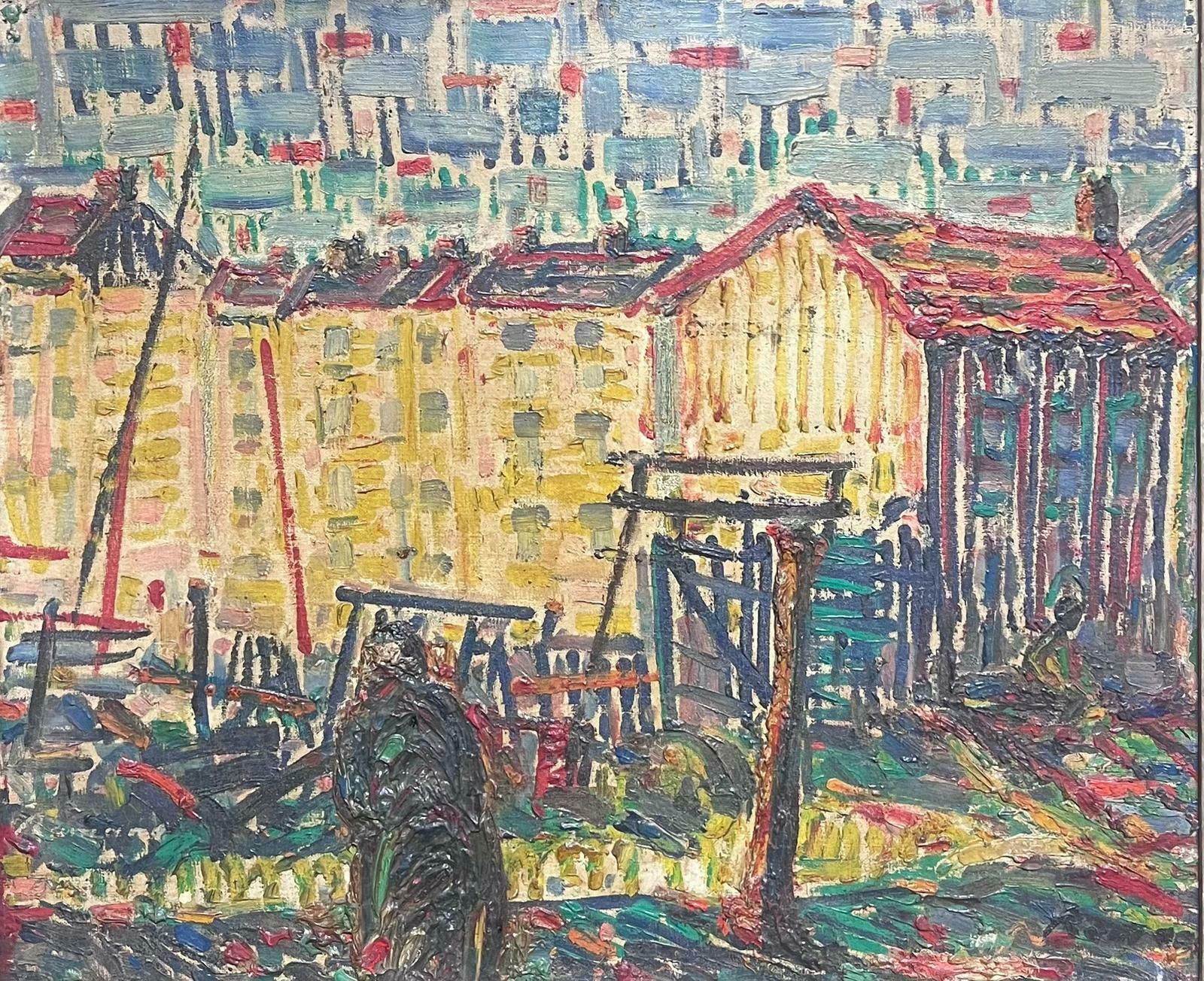 French Schoolst Tropez 1950's French Signed Oil Modernist Expressionist Large Painting photo furniture