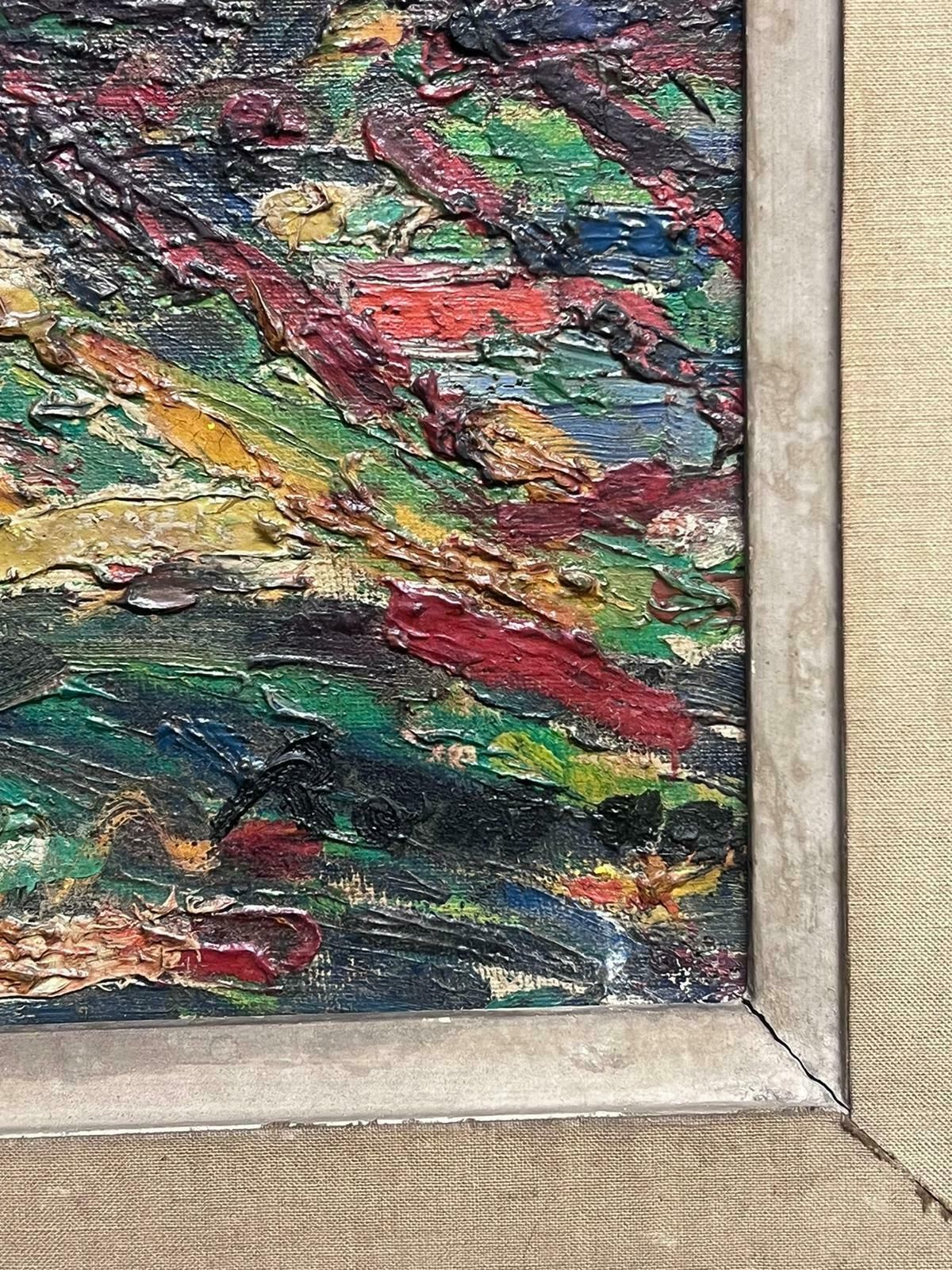 French Schoolst Tropez 1950's French Signed Oil Modernist Expressionist Large Painting photo Art