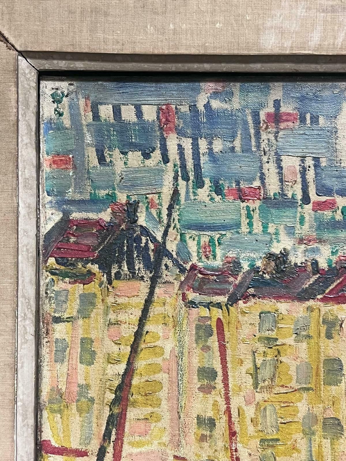 French Schoolst Tropez 1950's French Signed Oil Modernist Expressionist Large Painting photo vintage