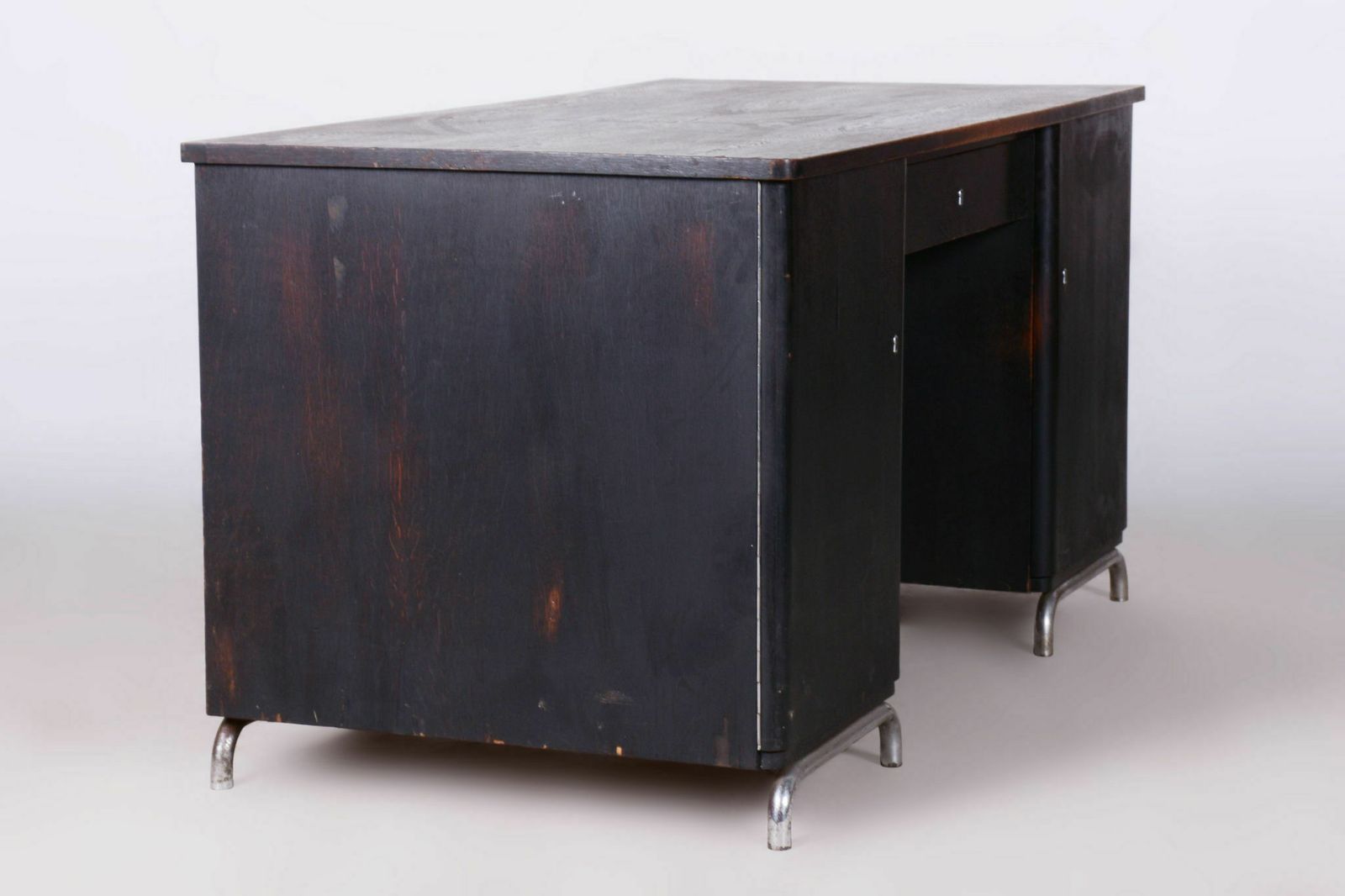 photo furniture Restored Art Deco Writing Desk, By Robert Slezak, Oak, Chrome, Czech, 1930s