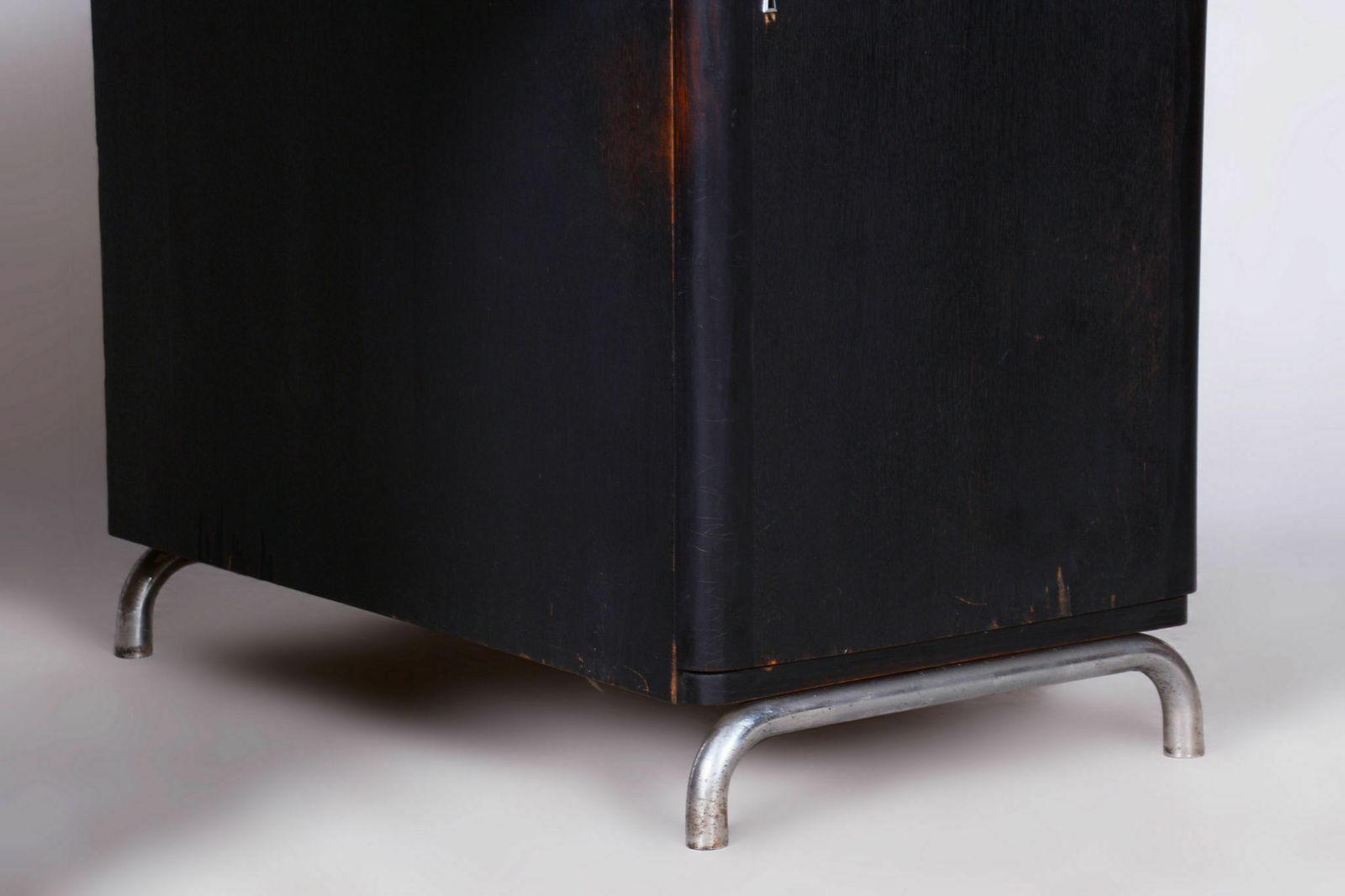 Furniture Restored Art Deco Writing Desk, By Robert Slezak, Oak, Chrome, Czech, 1930s photo