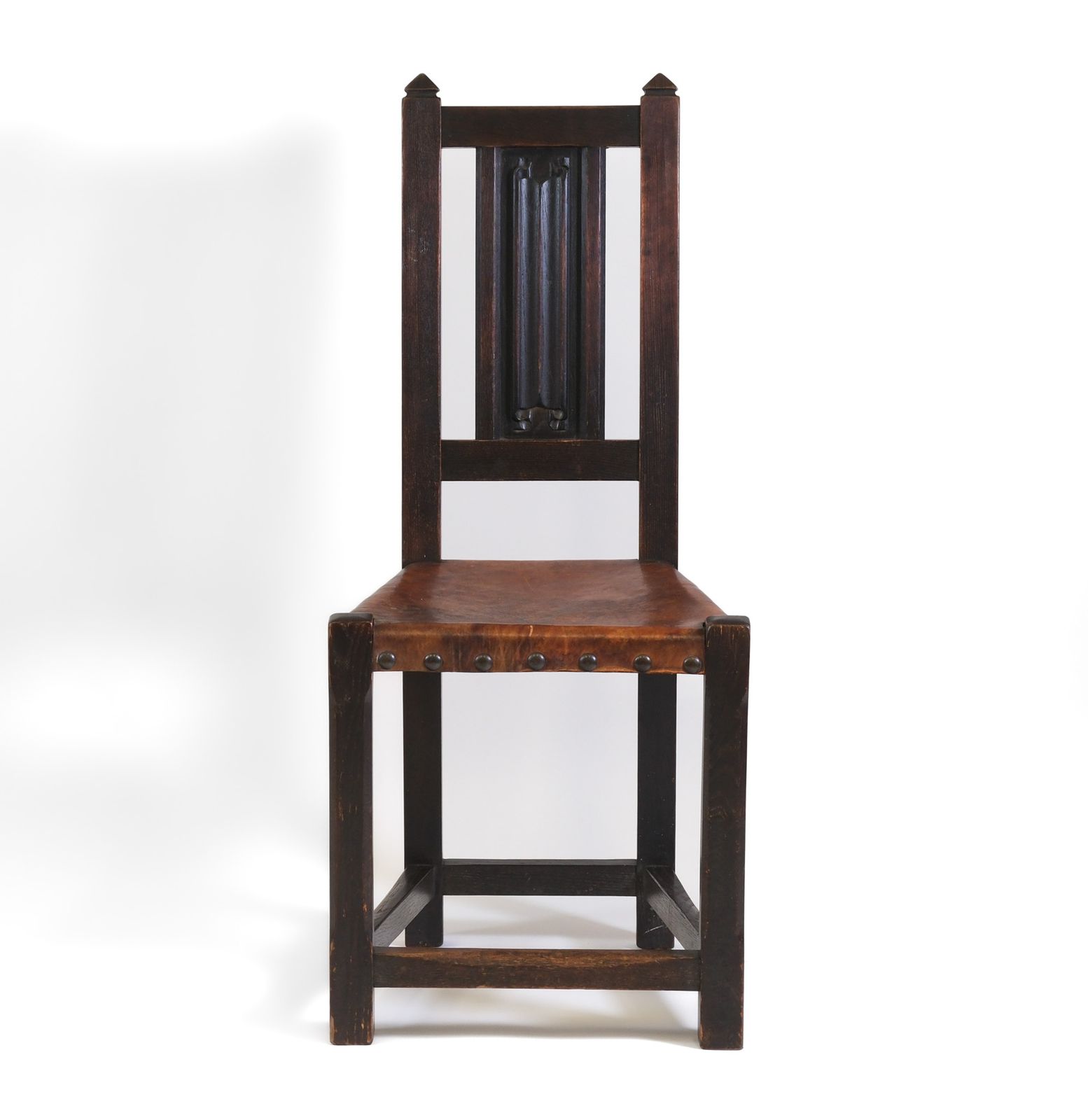 Arts & Crafts Oak And Leather Arrow Head Side Chair photo vintage