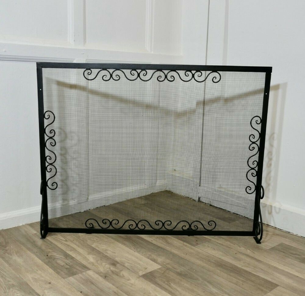 Large Old Wrought Iron Fire Screen