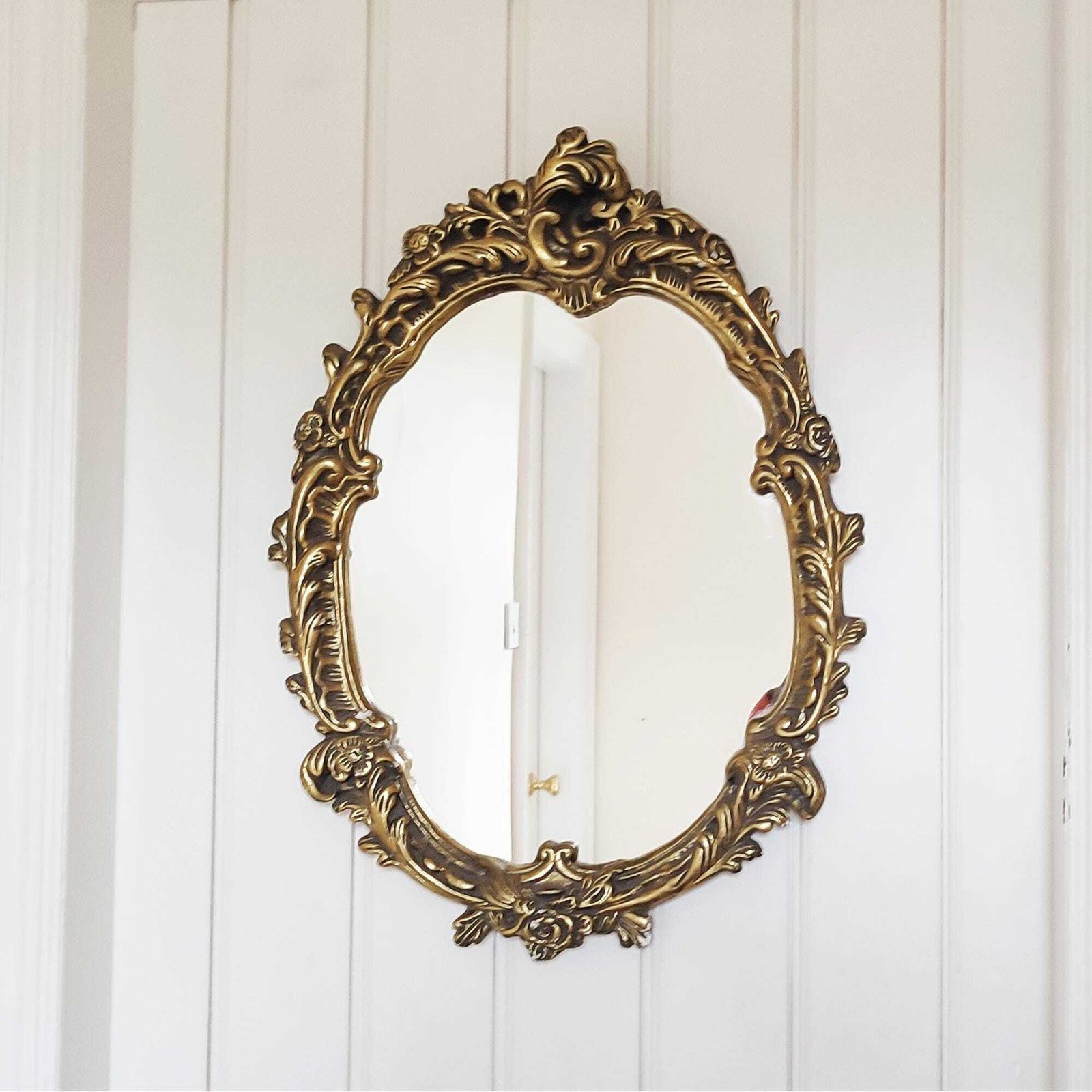 19th Century Ornate Gold Gilt Plaster Wall Mirror Rococo Baroque Oval Floral & Foliage Decorated Gold Frame Old Hollywood Regency 24 X 17.5" photo buy