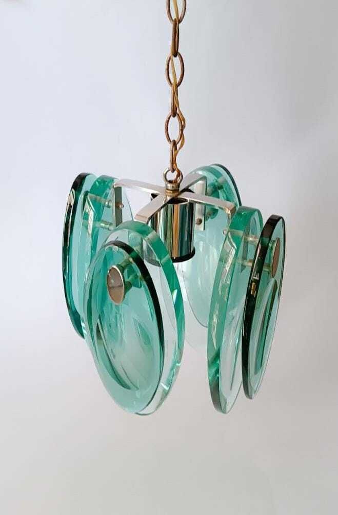 Stunning Thick Glass Chandelier Nilo Veca Design Fontana Arte Vintage Space Age Italy