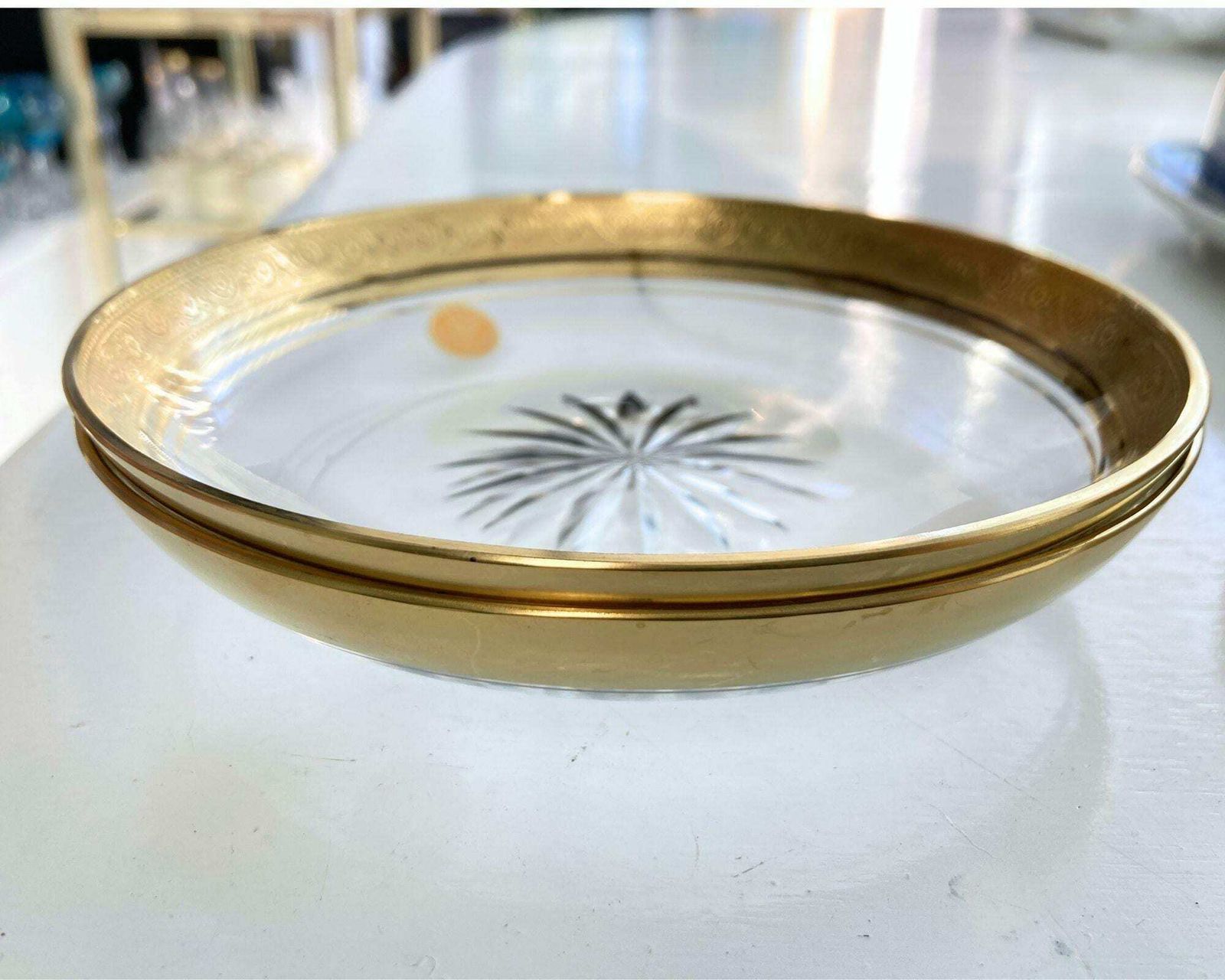 Kristallen Schalen (Set Van 2) | 24k Goud | Theresienthal Mintonborte photo for sale