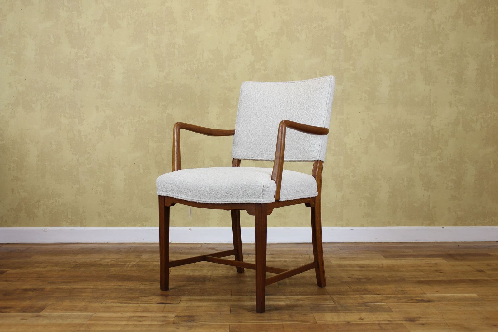 Furniture Danish Small Oak Armchair Upholstered In New Boucle photo