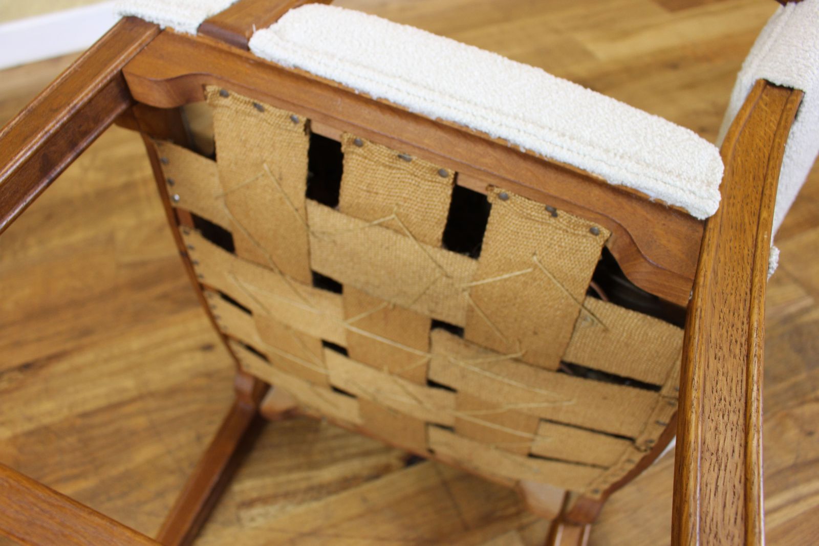 325.0 Danish Small Oak Armchair Upholstered In New Boucle photo