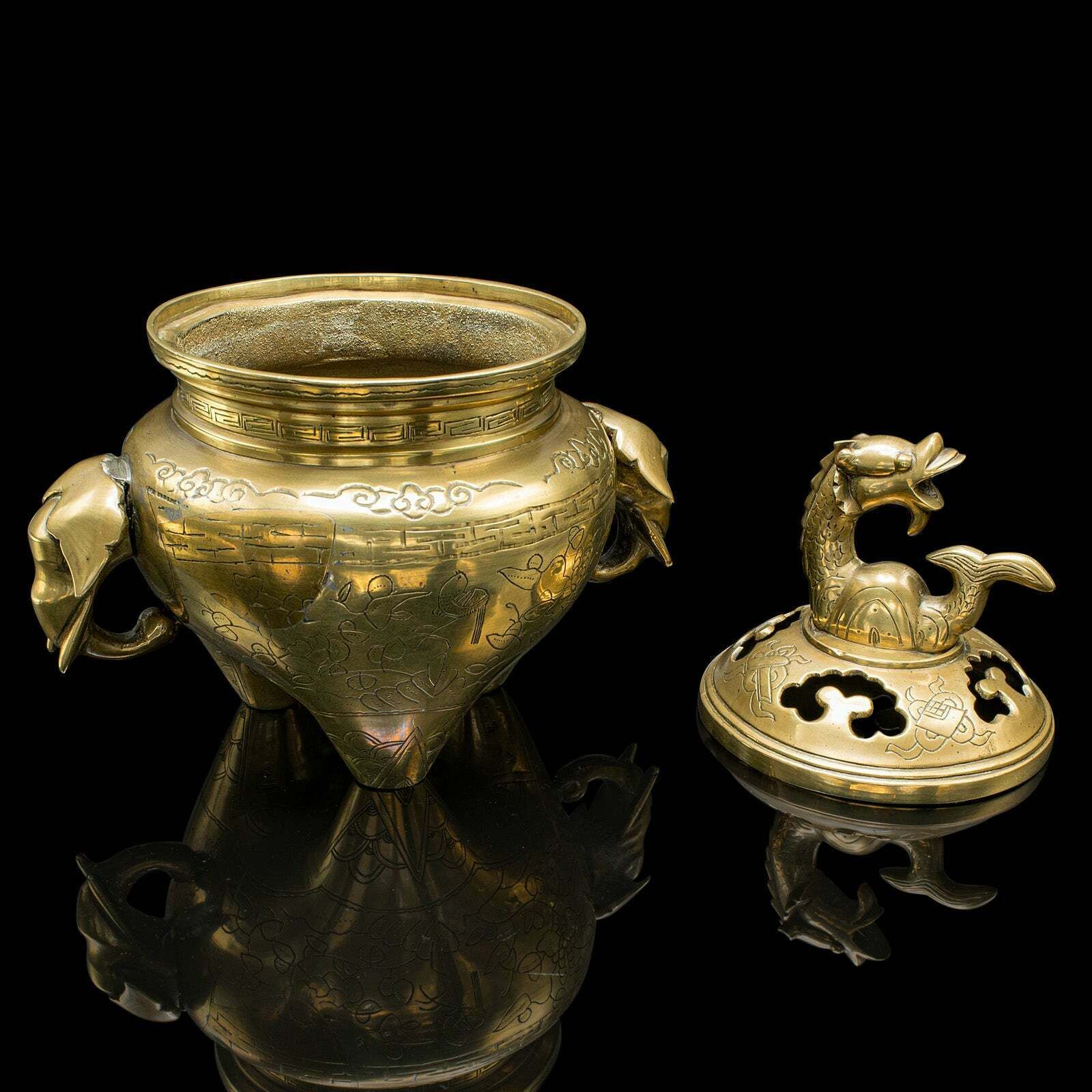 Antique Decorative Censer, Chinese, Brass, Incense Burner, Qing, Victorian, 1900 photo buy