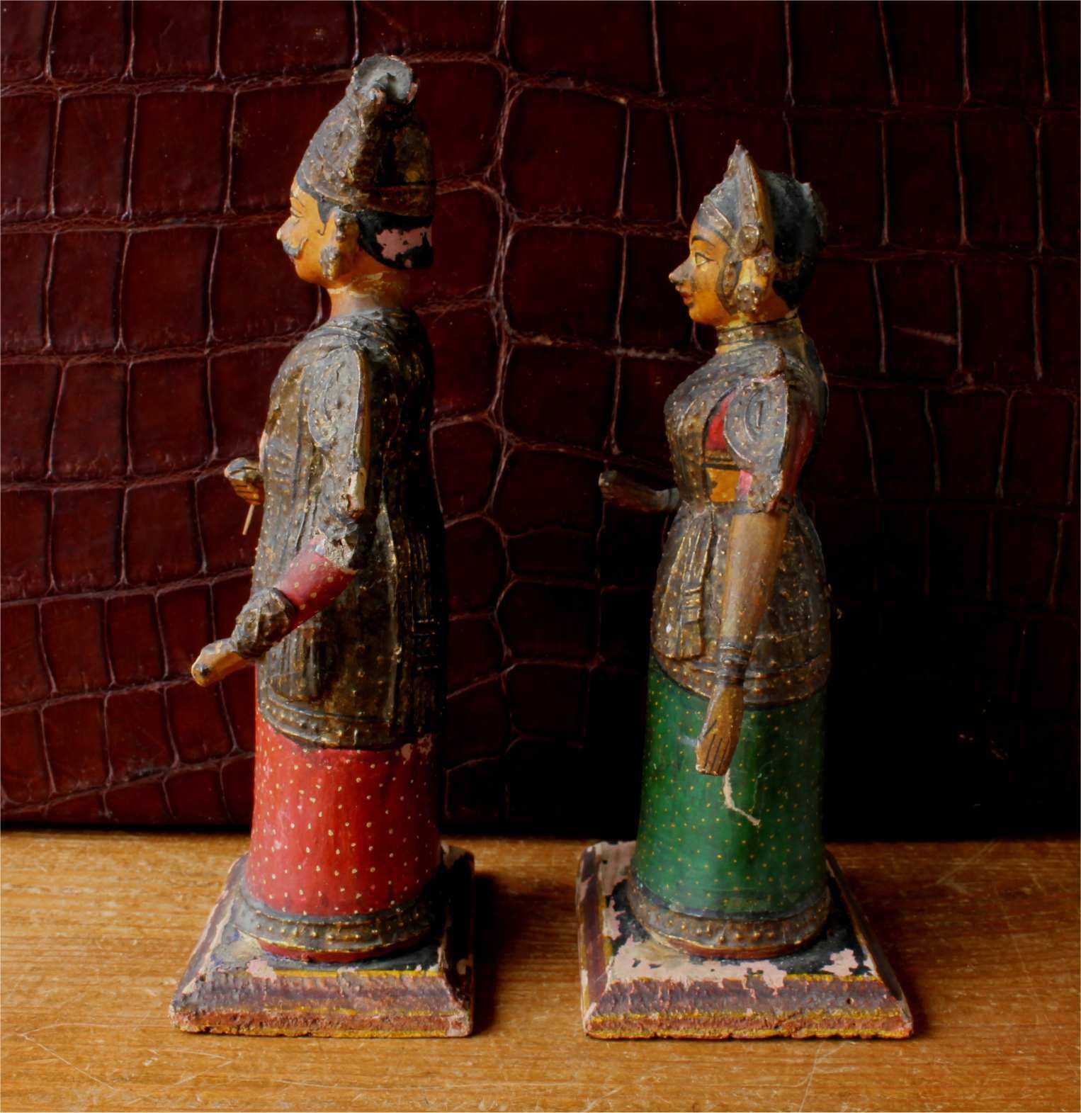 Pair Indian King & Queen Figures. 19th Century India Folk Art Statues. photo furniture