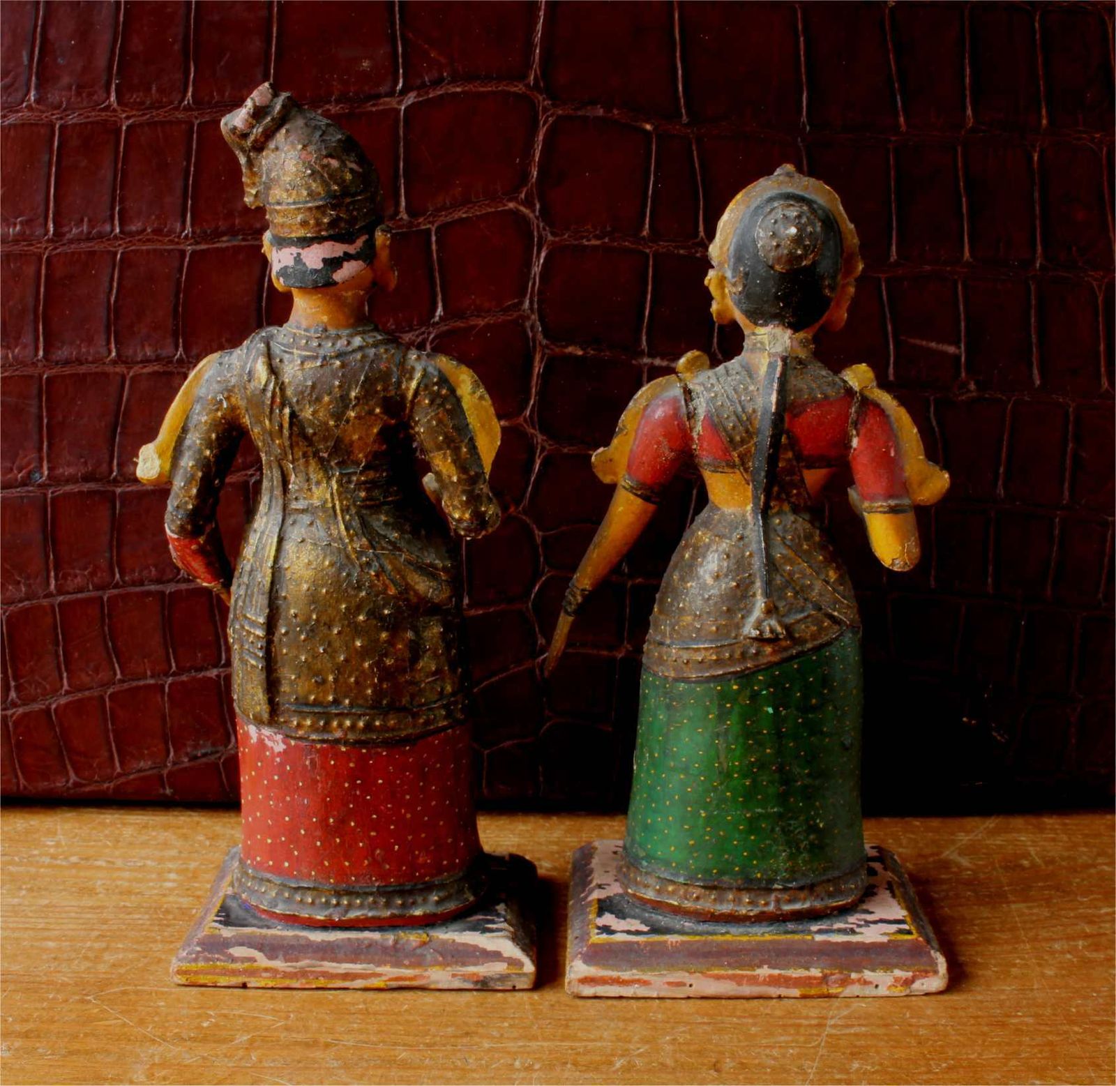 Pair Indian King & Queen Figures. 19th Century India Folk Art Statues. photo vinterior